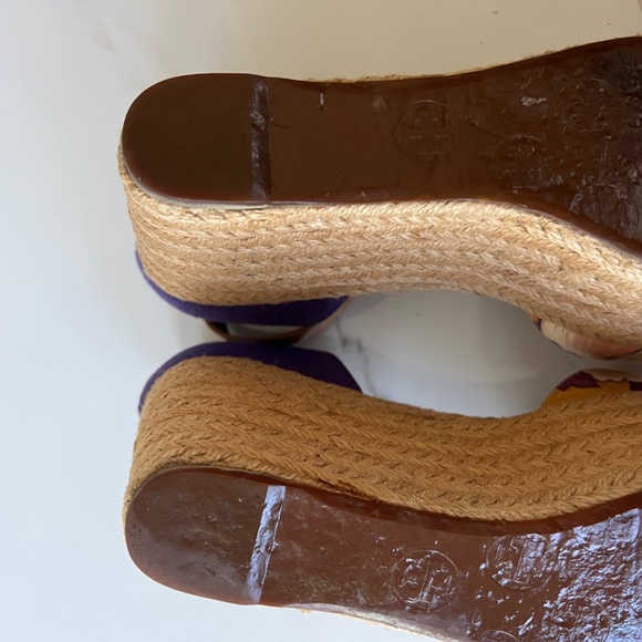 TORY BURCH Sherri Mid Wedge Espadrille Canvas Purple Floral Platform Sandals 7 - Picture 5 of 6
